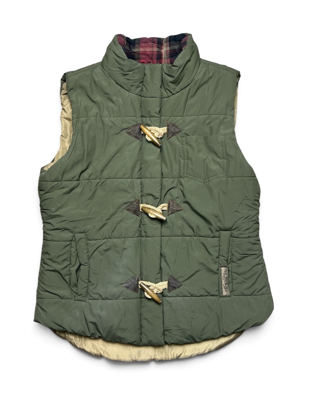Legendary Whitetails Women’s M Olive Green Puffer Vest Full Zip Toggle Buttons